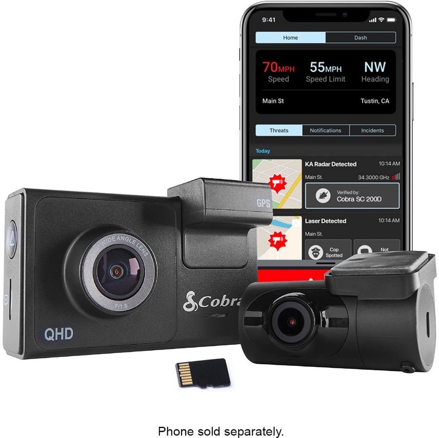 Cobra - SC 200D Dual-View Smart Dash Cam with Rear-View Accessory Camera - Black_0