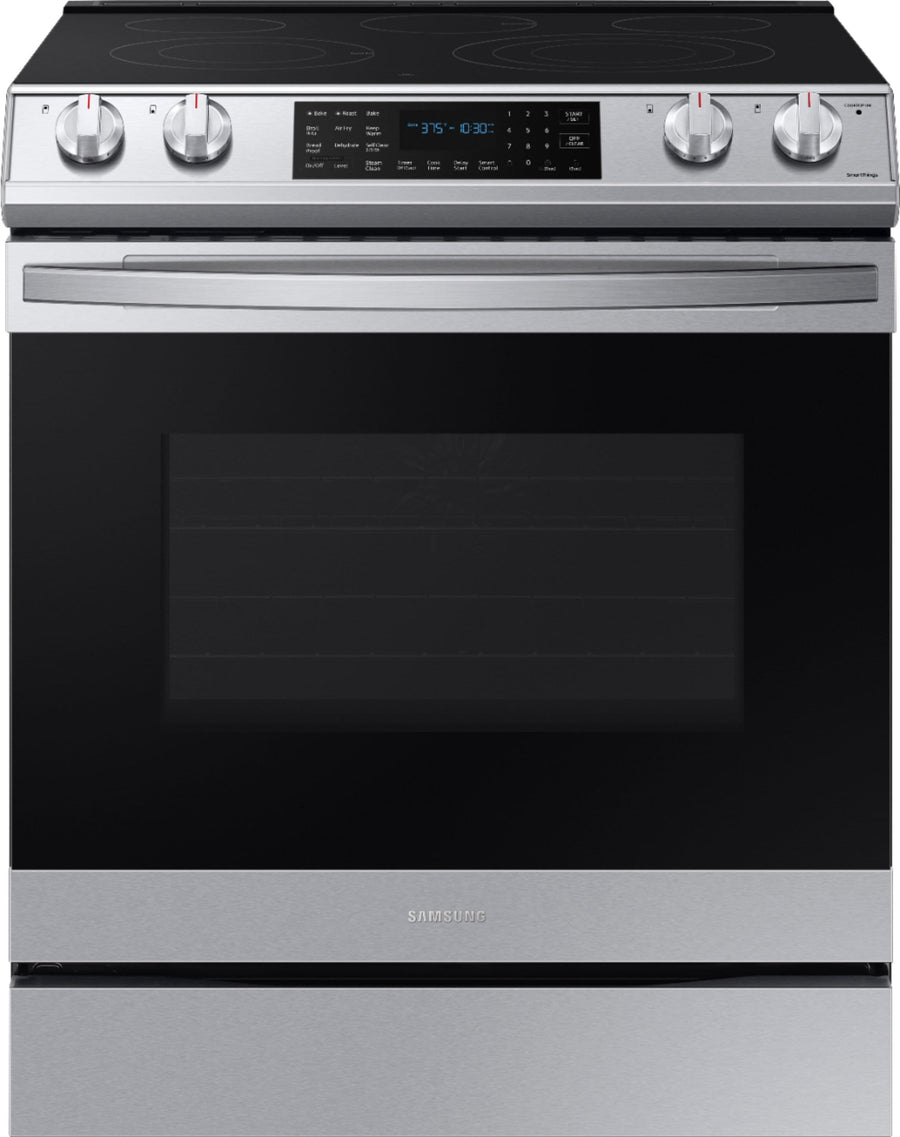 Samsung - 6.3 cu. ft. Front Control Slide-In Electric Convection Range with Air Fry & Wi-Fi, Fingerprint Resistant - Stainless steel_0