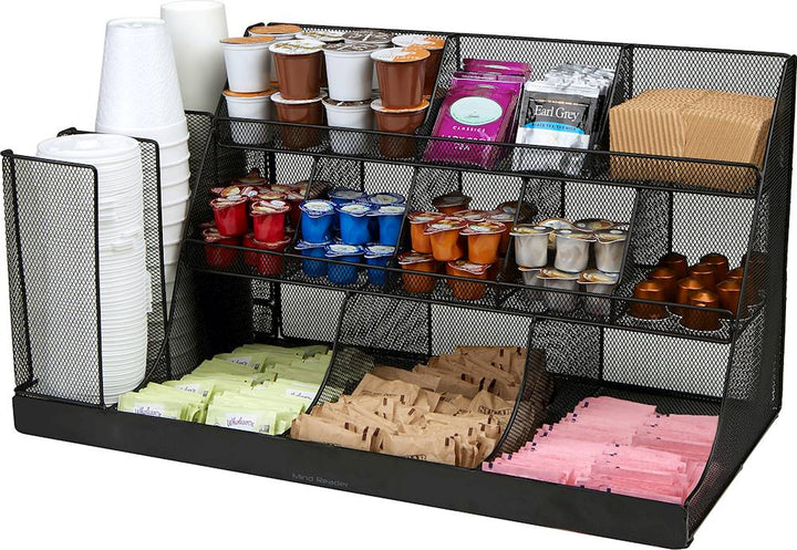 Mind Reader - 14-Compartment 3-Tier Large Breakroom Condiment Organizer - Black Metal Mesh_7