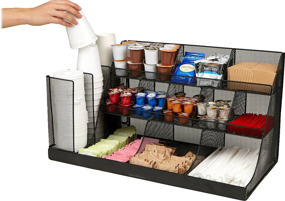 Mind Reader - 14-Compartment 3-Tier Large Breakroom Condiment Organizer - Black Metal Mesh_2