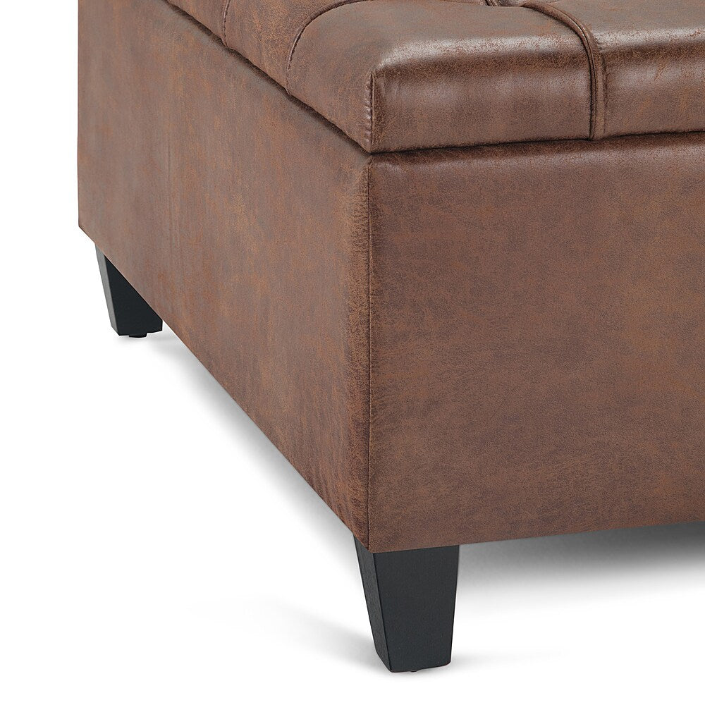 Simpli Home - Harrison 36 inch Wide Transitional Square Coffee Table Storage Ottoman in Faux Leather - Distressed Umber Brown_4