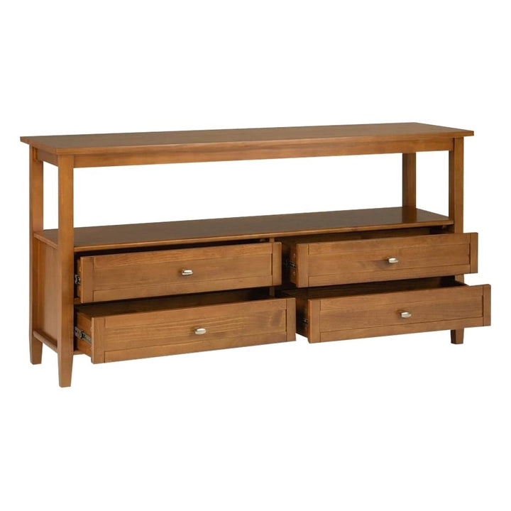 Simpli Home - Warm Shaker Rectangular Rustic Wood 4-Drawer Console Table - Light Golden Brown_1