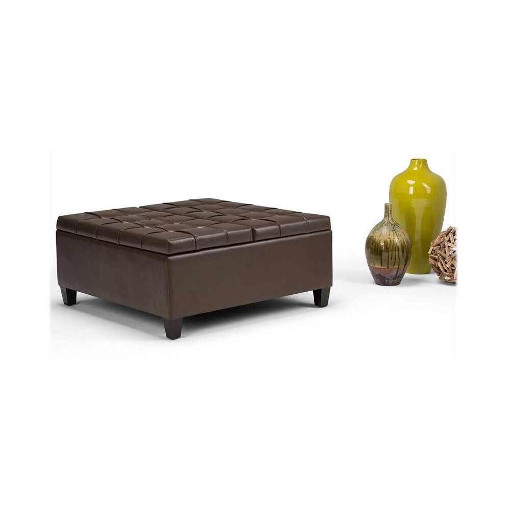 Simpli Home - Harrison Contemporary Wood/Polyurethane Faux Leather Ottoman - Chocolate Brown_2