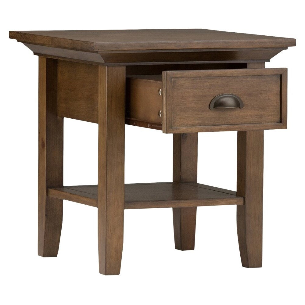 Simpli Home - Redmond Square Rustic Wood 1-Drawer End Table - Rustic Natural Aged Brown_1