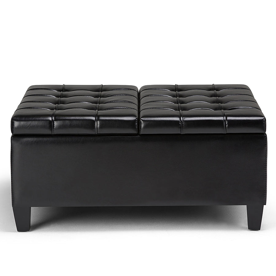 Simpli Home - Harrison 36 inch Wide Transitional Square Coffee Table Storage Ottoman in Faux Leather - Midnight Black_0