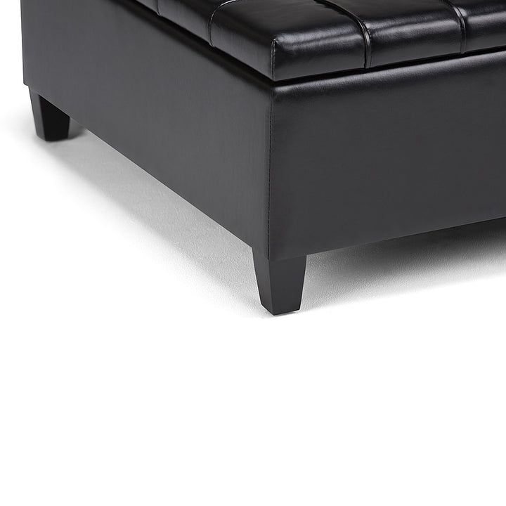Simpli Home - Harrison 36 inch Wide Transitional Square Coffee Table Storage Ottoman in Faux Leather - Midnight Black_10