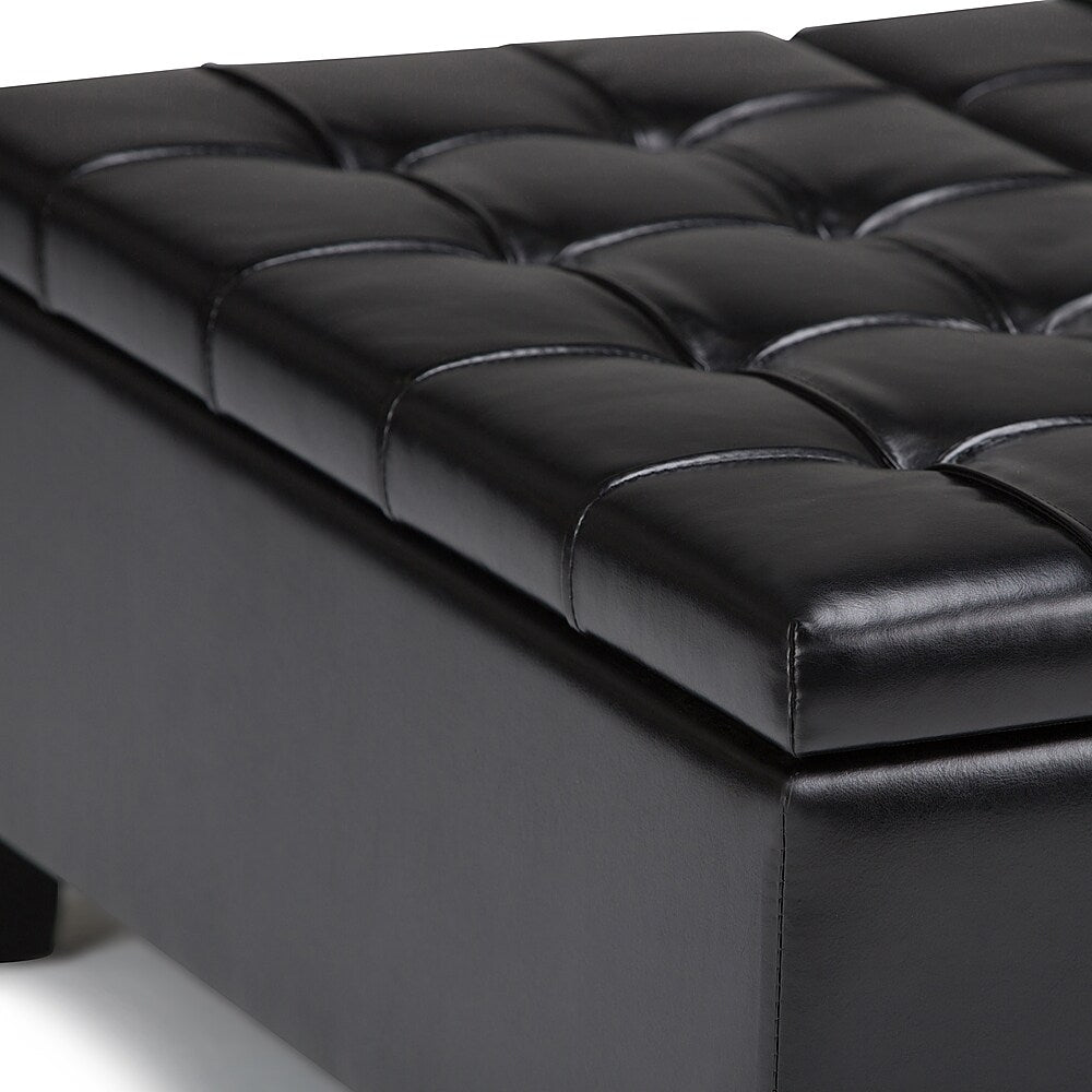 Simpli Home - Harrison 36 inch Wide Transitional Square Coffee Table Storage Ottoman in Faux Leather - Midnight Black_8