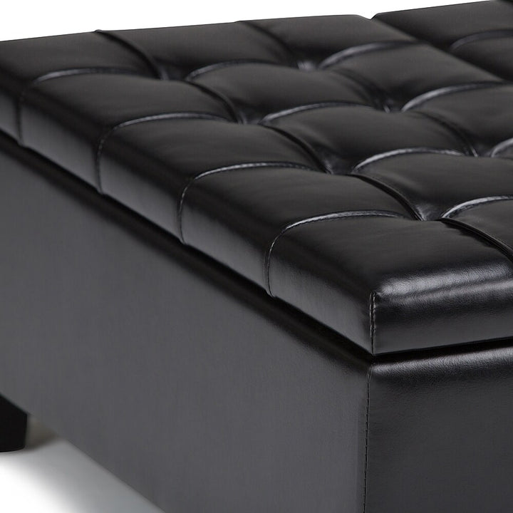 Simpli Home - Harrison 36 inch Wide Transitional Square Coffee Table Storage Ottoman in Faux Leather - Midnight Black_8