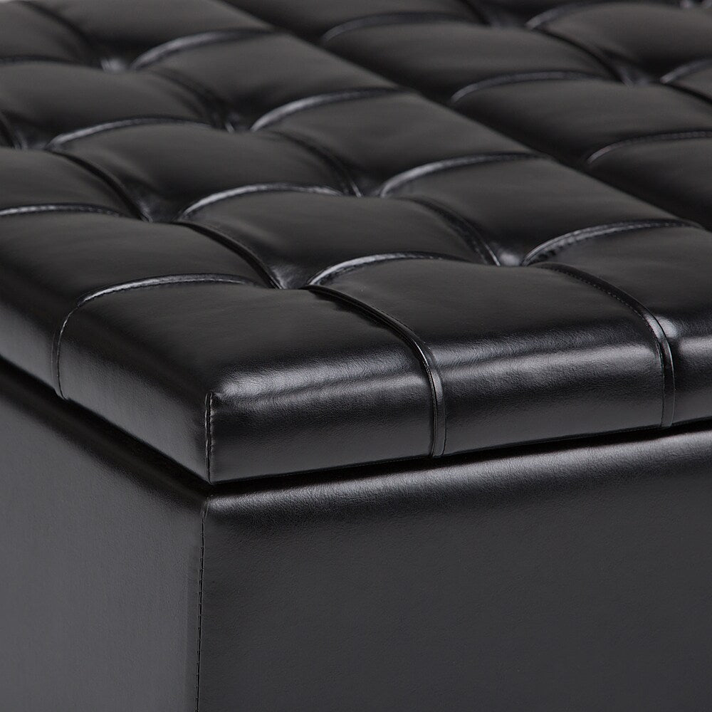 Simpli Home - Harrison 36 inch Wide Transitional Square Coffee Table Storage Ottoman in Faux Leather - Midnight Black_6