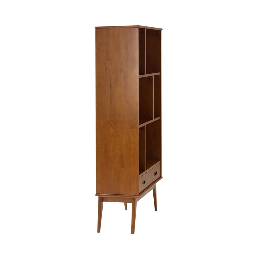 Simpli Home - Draper Mid-Century Modern Solid Hardwood 6-Shelf 2-Drawer Bookcase - Teak Brown_0
