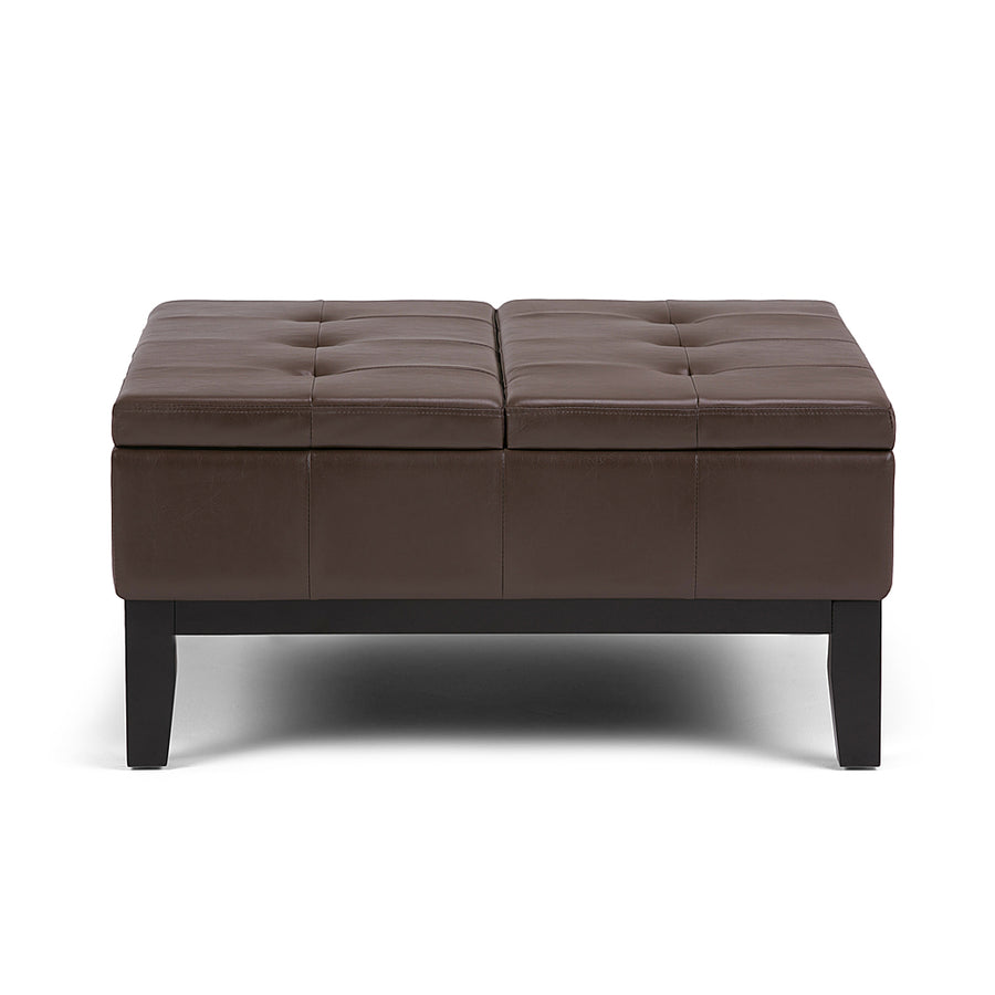 Simpli Home - Dover 36 inch Wide Contemporary Square Coffee Table Storage Ottoman - Chocolate Brown_0