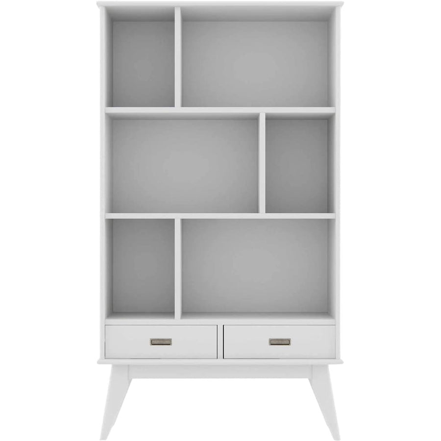 Simpli Home - Draper Mid-Century Modern Solid Hardwood 6-Shelf 2-Drawer Bookcase - White_0