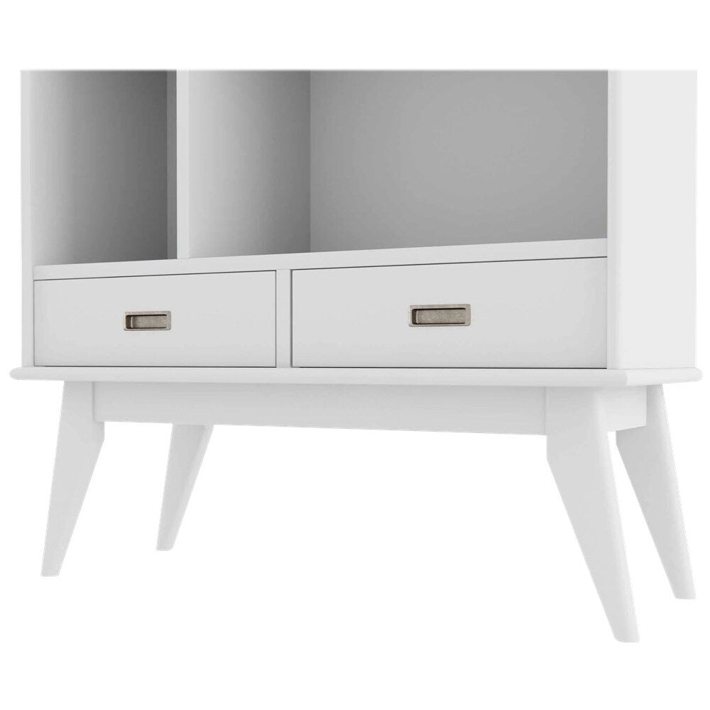 Simpli Home - Draper Mid-Century Modern Solid Hardwood 6-Shelf 2-Drawer Bookcase - White_3