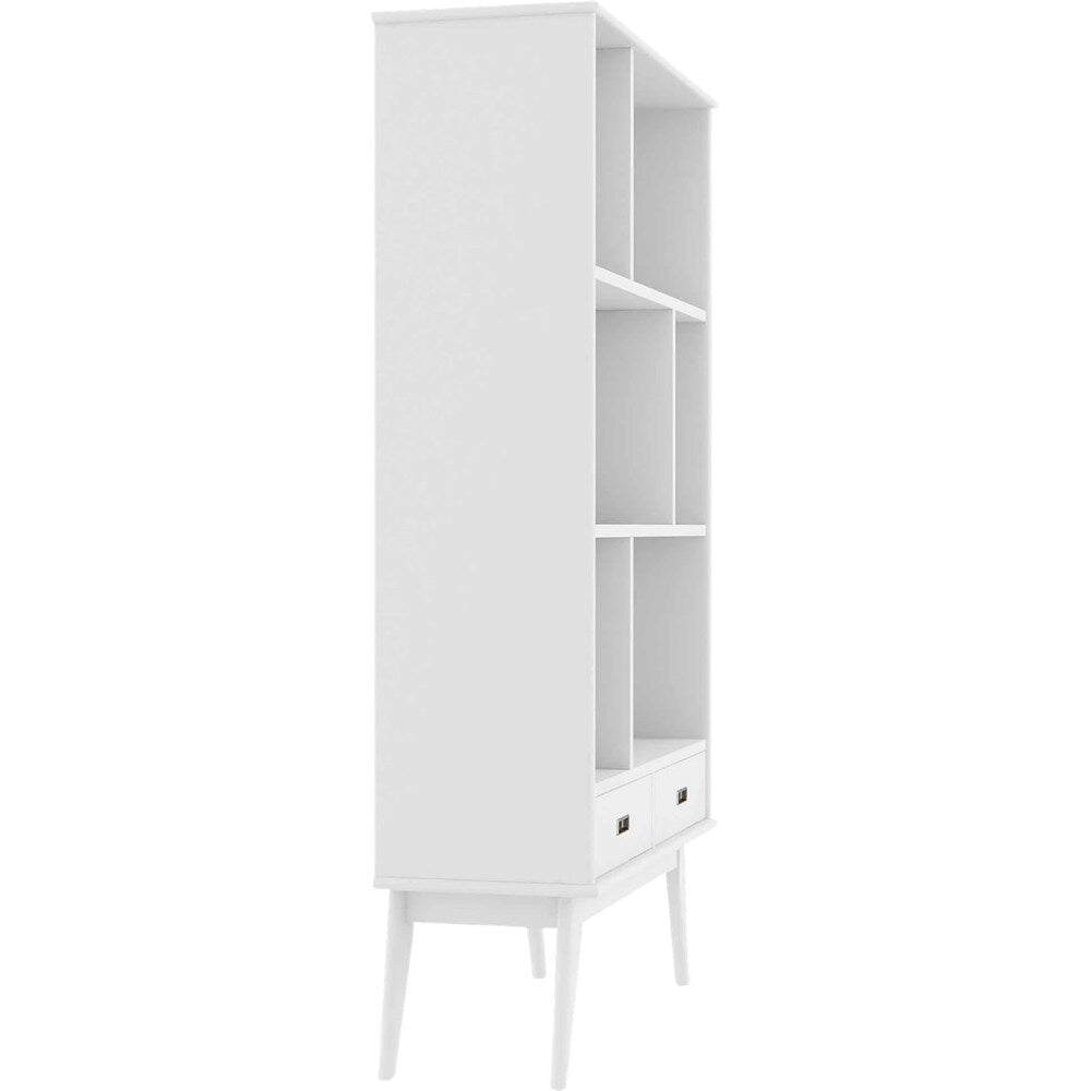 Simpli Home - Draper Mid-Century Modern Solid Hardwood 6-Shelf 2-Drawer Bookcase - White_1