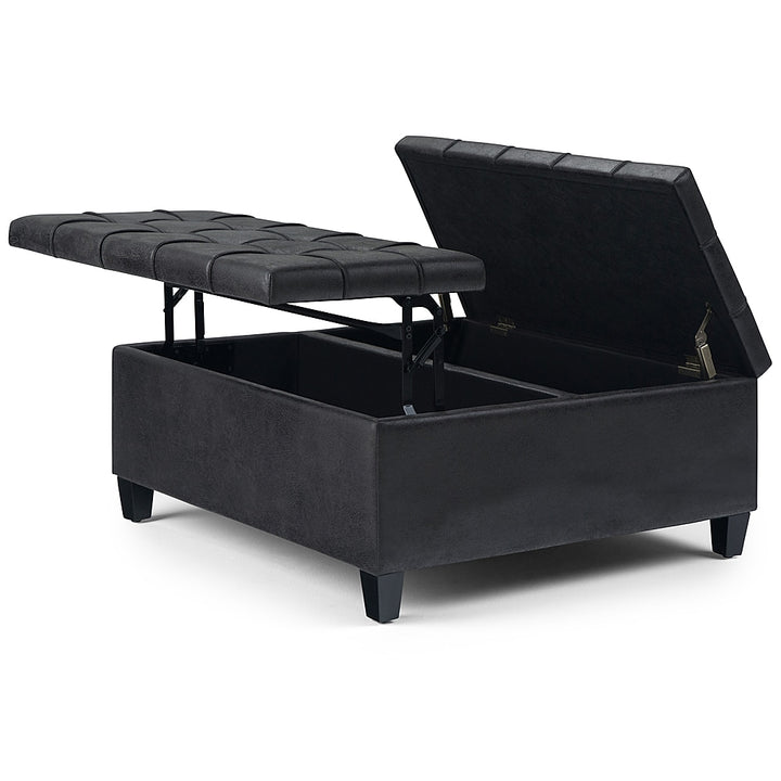 Simpli Home - Harrison 36 inch Wide Transitional Square Coffee Table Storage Ottoman in Faux Leather - Distressed Black_2