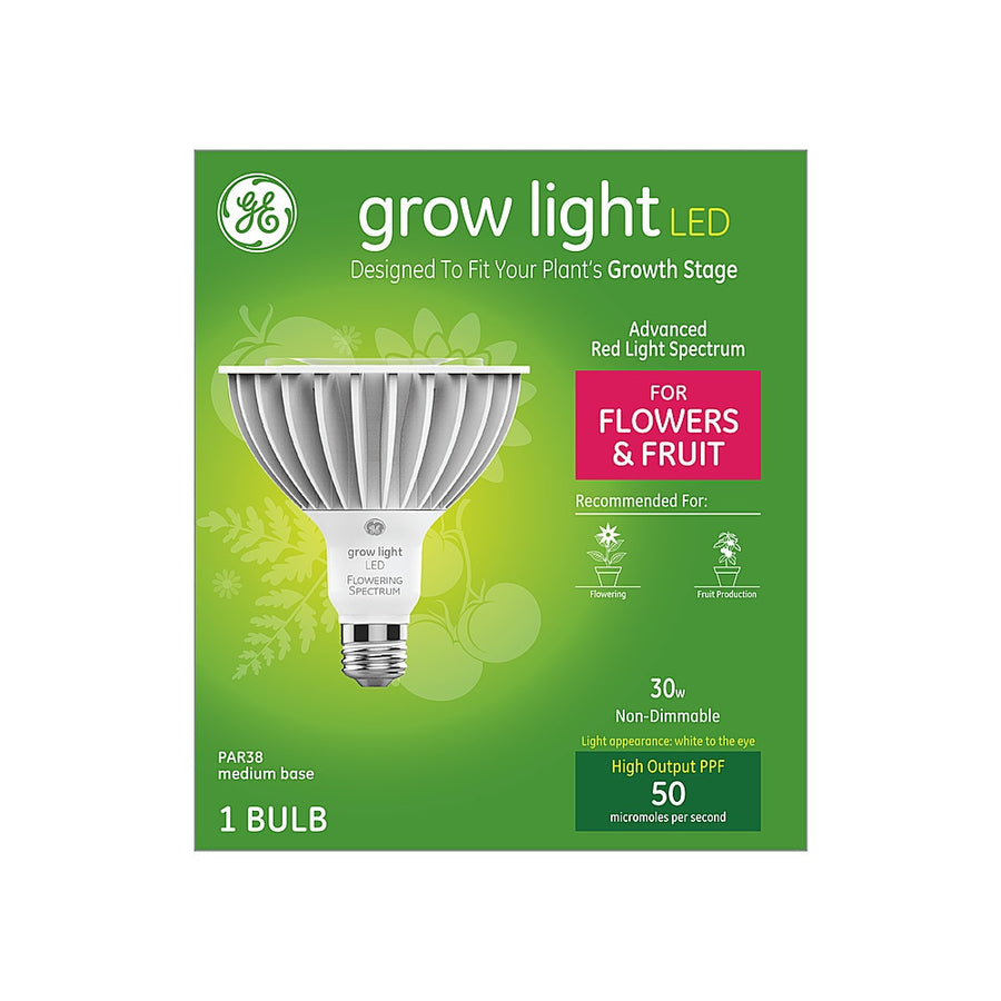 General Electric - GE Grow LED 30-Watt PAR38 for Indoor Plants, Red Reproductive Spectrum for Flowering and Fruiting - White_0