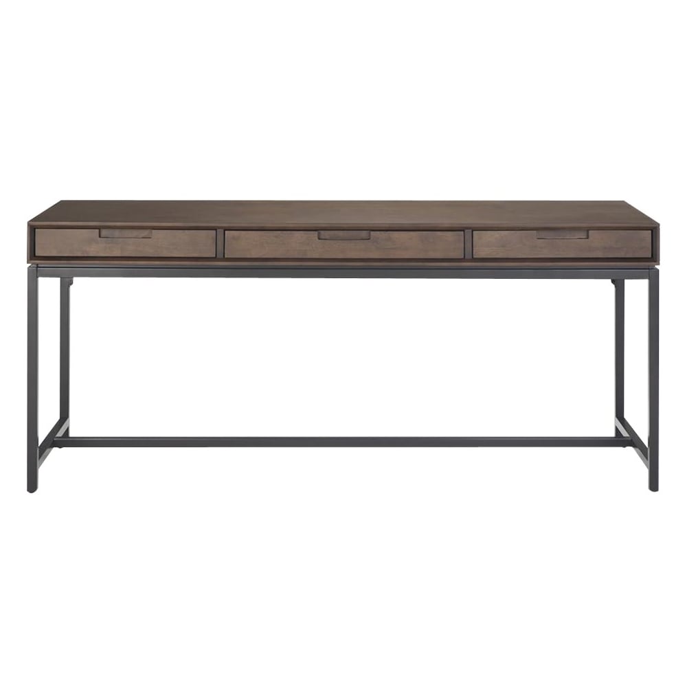 Simpli Home - Banting Rectangular Mid-Century Modern Industrial Solid Rubberwood 3-Drawer Table - Walnut Brown_0