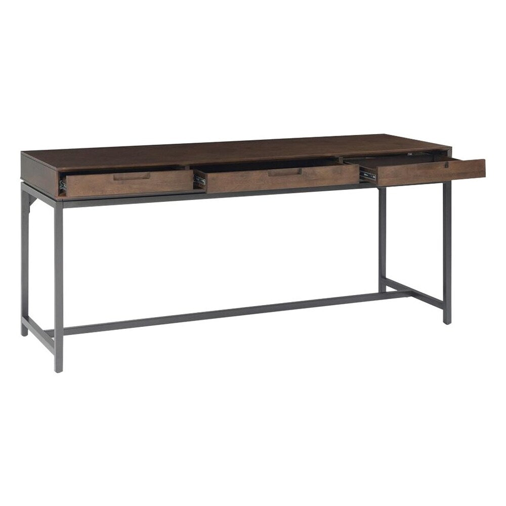 Simpli Home - Banting Rectangular Mid-Century Modern Industrial Solid Rubberwood 3-Drawer Table - Walnut Brown_6
