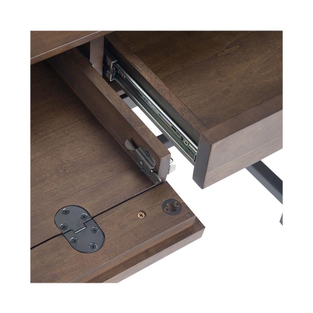 Simpli Home - Banting Rectangular Mid-Century Modern Industrial Solid Rubberwood 3-Drawer Table - Walnut Brown_5