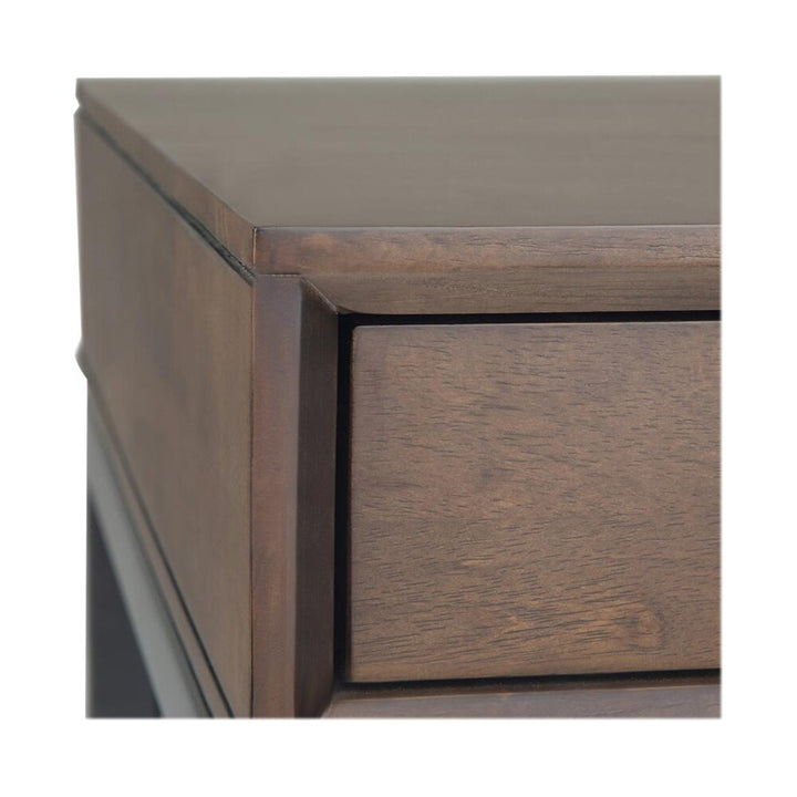 Simpli Home - Banting Rectangular Mid-Century Modern Industrial Solid Rubberwood 3-Drawer Table - Walnut Brown_2