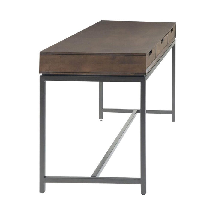 Simpli Home - Banting Rectangular Mid-Century Modern Industrial Solid Rubberwood 3-Drawer Table - Walnut Brown_1