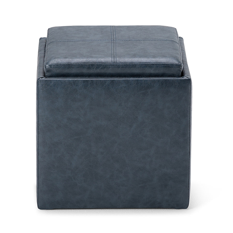 Simpli Home - Rockwood 17 inch Wide Contemporary Square Cube Storage Ottoman with Tray - Denim Blue_0