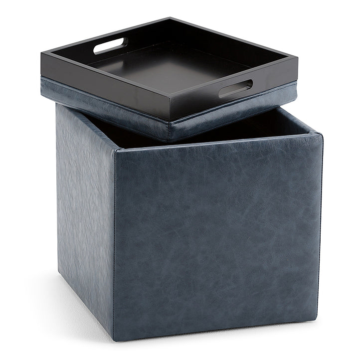 Simpli Home - Rockwood 17 inch Wide Contemporary Square Cube Storage Ottoman with Tray - Denim Blue_3