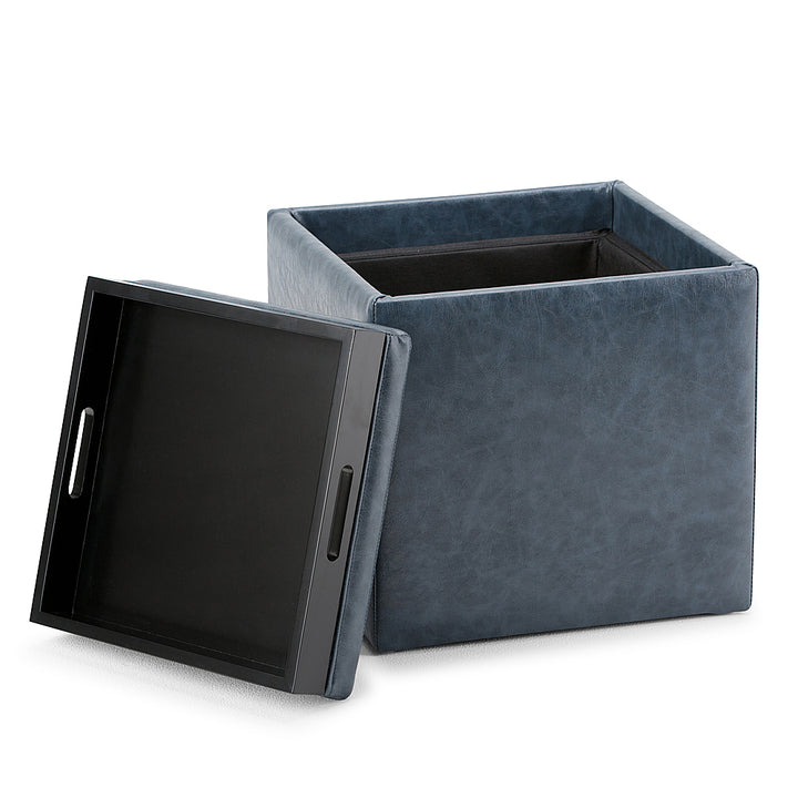 Simpli Home - Rockwood 17 inch Wide Contemporary Square Cube Storage Ottoman with Tray - Denim Blue_2
