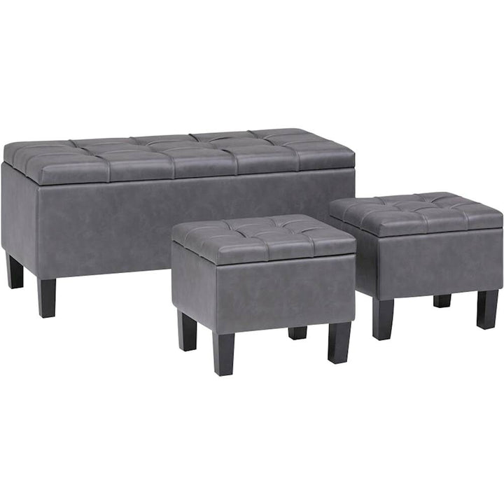 Simpli Home - Dover Rectangular Contemporary Faux Leather Storage Ottoman (Set of 3) - Stone Gray_1