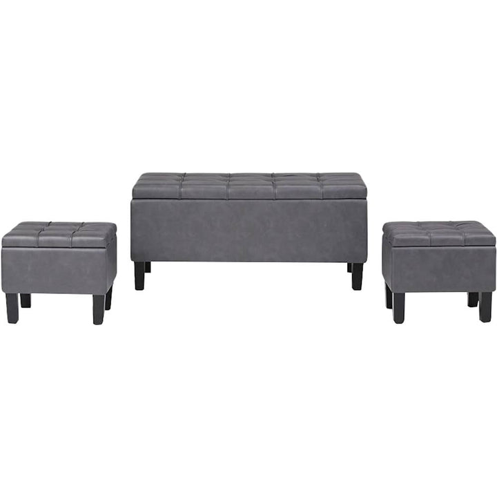 Simpli Home - Dover Rectangular Contemporary Faux Leather Storage Ottoman (Set of 3) - Stone Gray_0