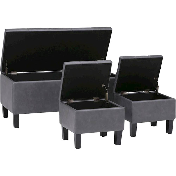 Simpli Home - Dover Rectangular Contemporary Faux Leather Storage Ottoman (Set of 3) - Stone Gray_7