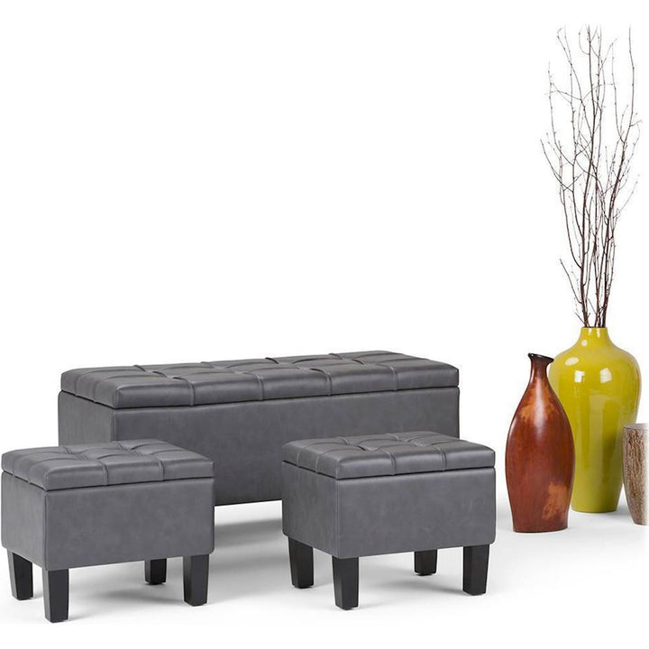 Simpli Home - Dover Rectangular Contemporary Faux Leather Storage Ottoman (Set of 3) - Stone Gray_5