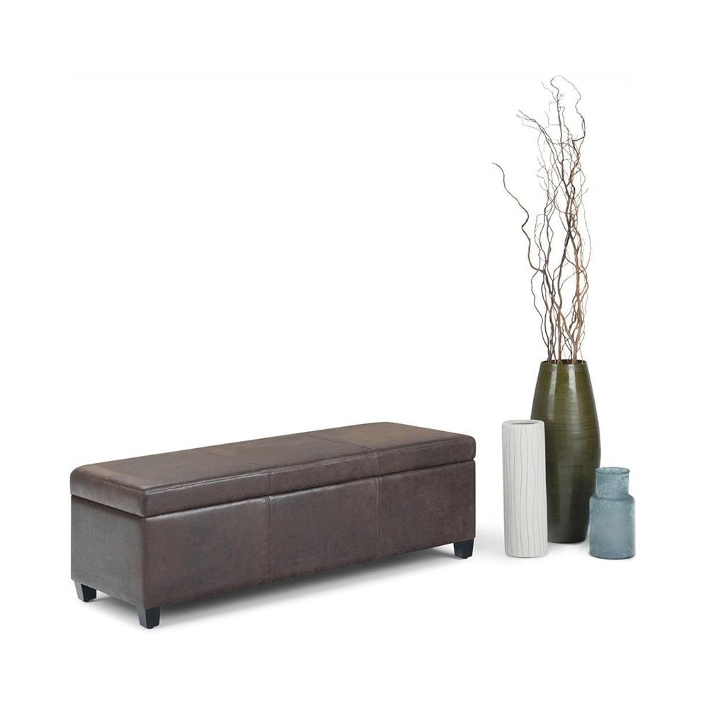 Simpli Home - Avalon Rectangular Contemporary Wood/Foam Bench Ottoman With Inner Storage - Distressed Brown_1
