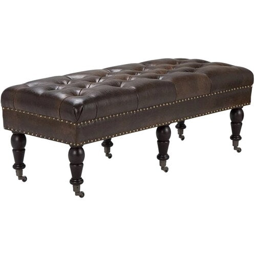 Simpli Home - Henley Traditional Bonded Leather Bench Ottoman - Distressed Brown_1