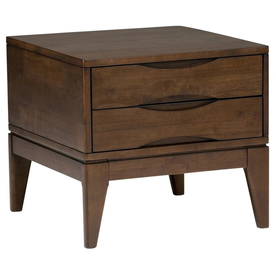 Simpli Home - Harper Square Mid-Century Modern Solid Hardwood 2-Drawer End Table - Dark Walnut Brown_0
