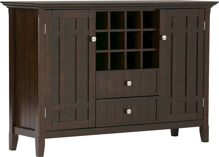 Simpli Home - Bedford Rustic Solid Wood 4-Shelf 2-Drawer Sideboard, Buffet, Credenza, and Wine Rack - Dark Tobacco Brown_0