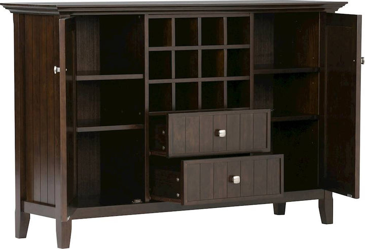 Simpli Home - Bedford Rustic Solid Wood 4-Shelf 2-Drawer Sideboard, Buffet, Credenza, and Wine Rack - Dark Tobacco Brown_4