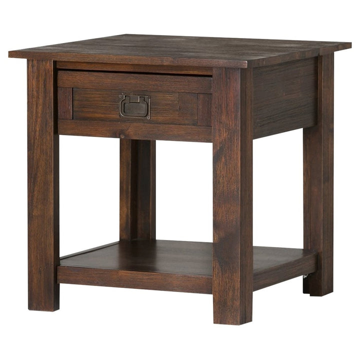 Simpli Home - Monroe Square Rustic Contemporary Solid Acacia Wood 1-Drawer End Side Table - Distressed Charcoal Brown_0
