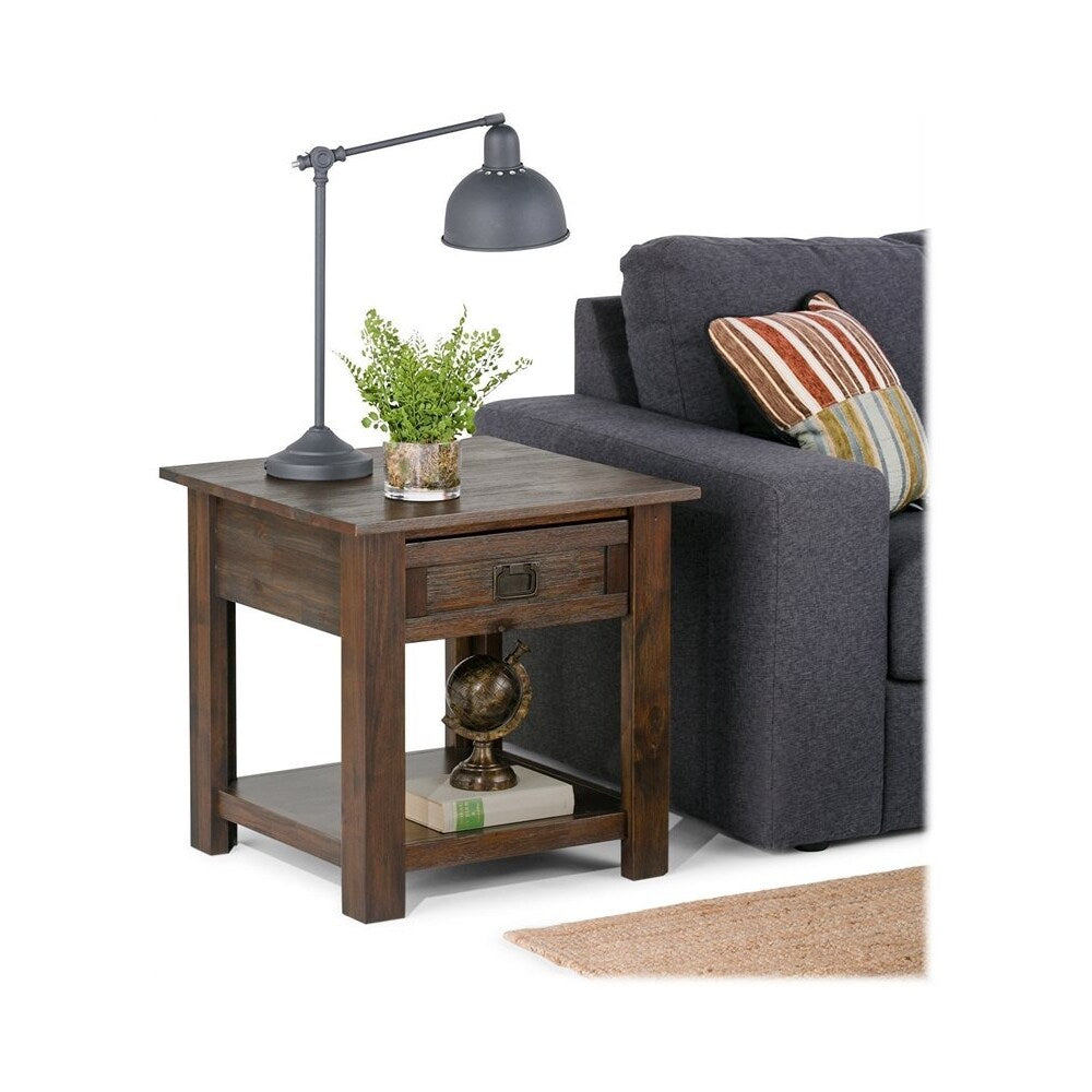Simpli Home - Monroe Square Rustic Contemporary Solid Acacia Wood 1-Drawer End Side Table - Distressed Charcoal Brown_1