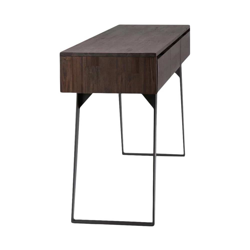 Simpli Home - Lowry Rectangular Modern Industrial Solid Acacia Wood 3-Drawer Console Sofa Table - Distressed Charcoal Brown_0