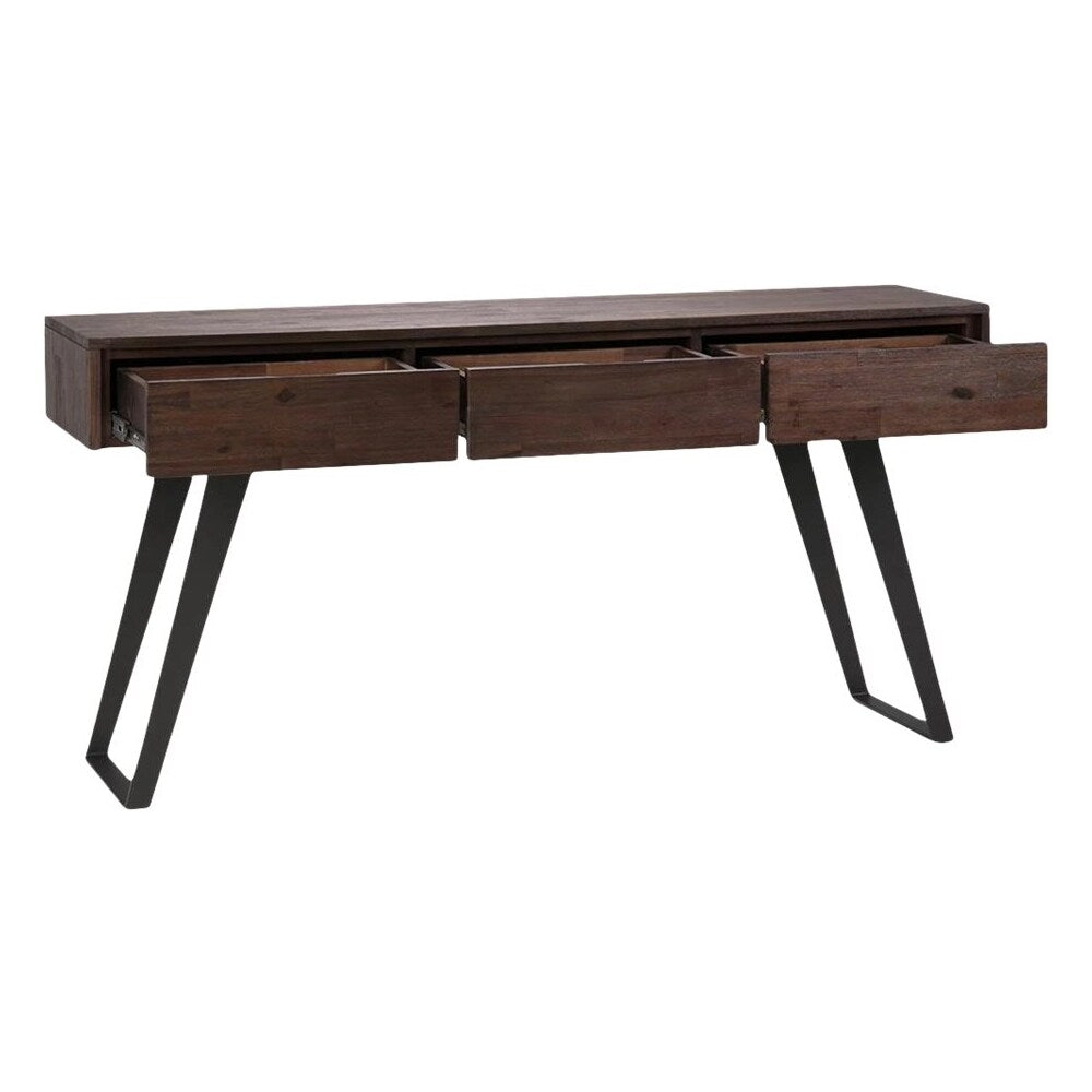Simpli Home - Lowry Rectangular Modern Industrial Solid Acacia Wood 3-Drawer Console Sofa Table - Distressed Charcoal Brown_1