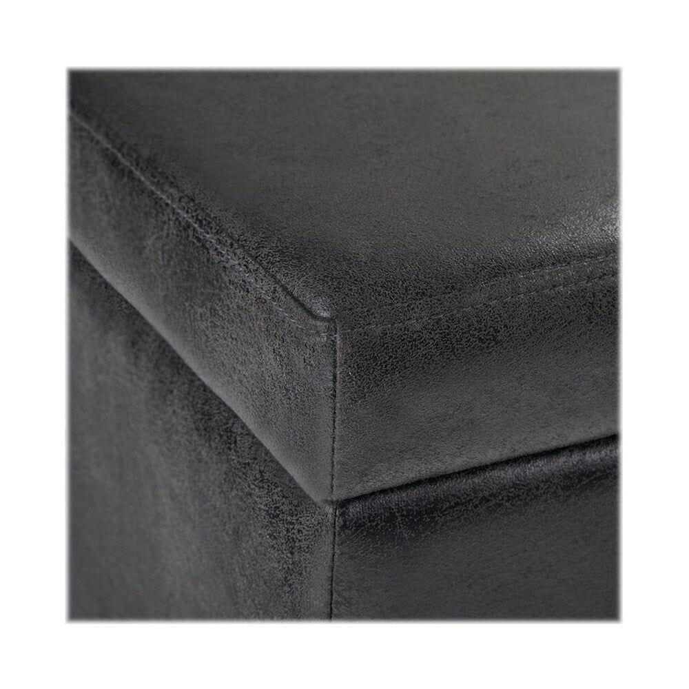 Simpli Home - Avalon Rectangular Contemporary Wood/Foam Bench Ottoman With Inner Storage - Distressed Black_4