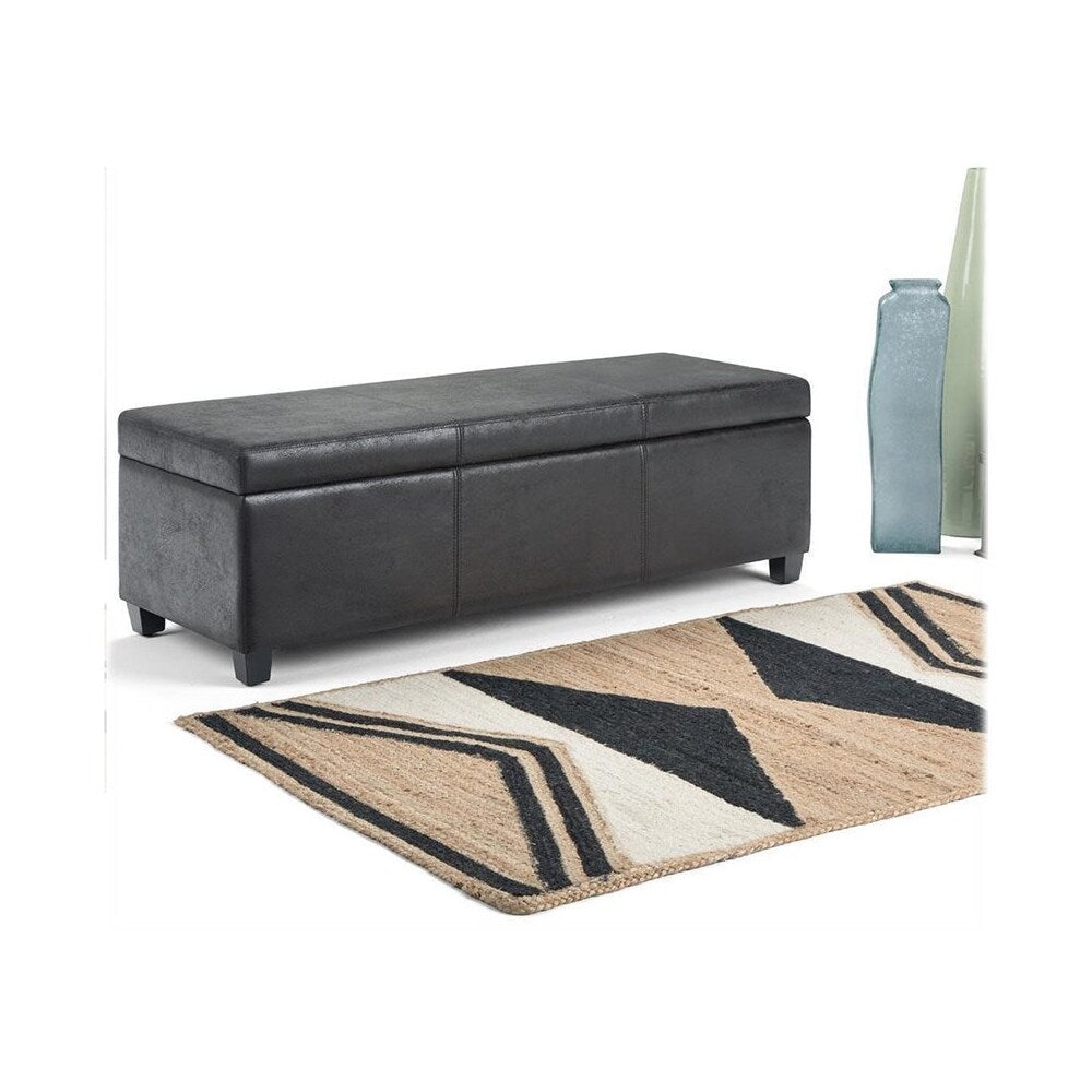 Simpli Home - Avalon Rectangular Contemporary Wood/Foam Bench Ottoman With Inner Storage - Distressed Black_2