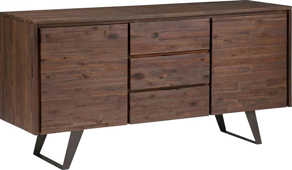Simpli Home - Lowry Solid Acacia Wood and Metal 3-Drawer Sideboard Buffet - Distressed Charcoal Brown_1