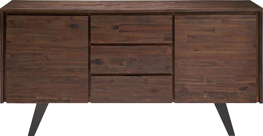 Simpli Home - Lowry Solid Acacia Wood and Metal 3-Drawer Sideboard Buffet - Distressed Charcoal Brown_0