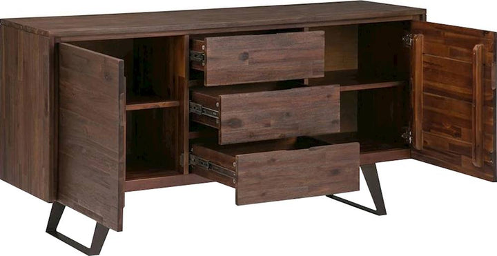 Simpli Home - Lowry Solid Acacia Wood and Metal 3-Drawer Sideboard Buffet - Distressed Charcoal Brown_10