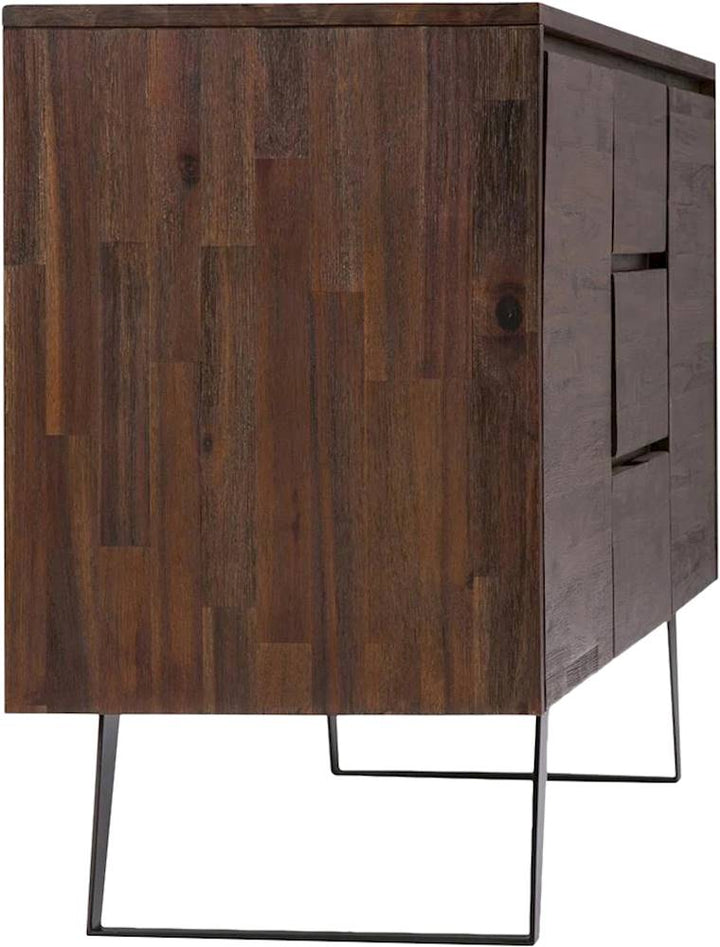 Simpli Home - Lowry Solid Acacia Wood and Metal 3-Drawer Sideboard Buffet - Distressed Charcoal Brown_2