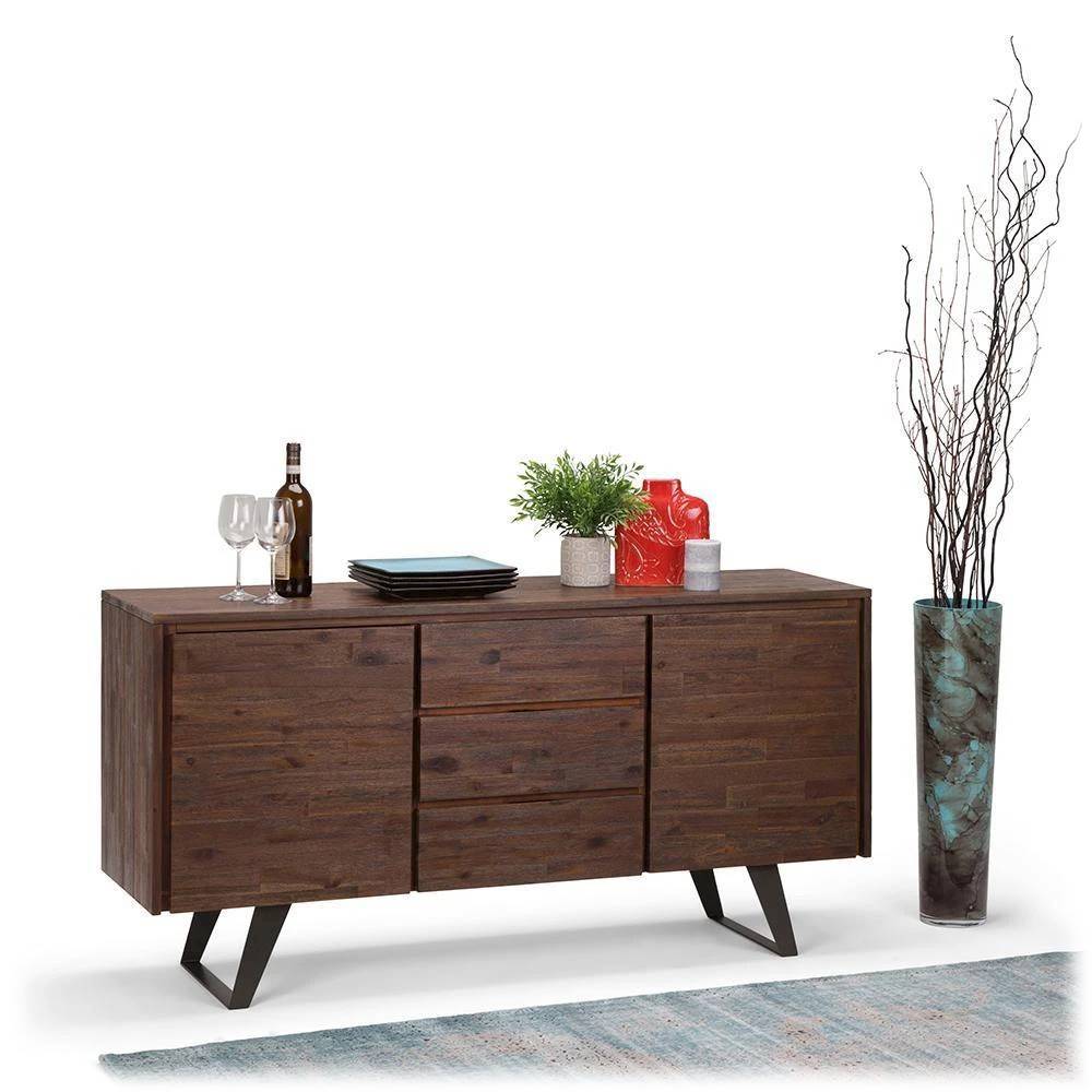 Simpli Home - Lowry Solid Acacia Wood and Metal 3-Drawer Sideboard Buffet - Distressed Charcoal Brown_4