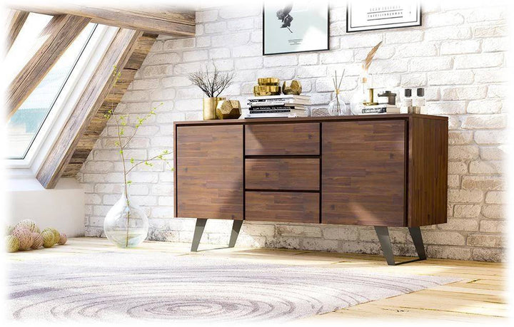 Simpli Home - Lowry Solid Acacia Wood and Metal 3-Drawer Sideboard Buffet - Distressed Charcoal Brown_3