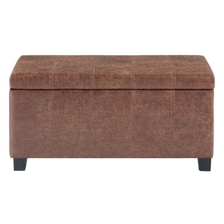 Simpli Home - Dover Rectangular Contemporary Wood/Foam Bench Ottoman With Inner Storage - Distressed Umber Brown_0